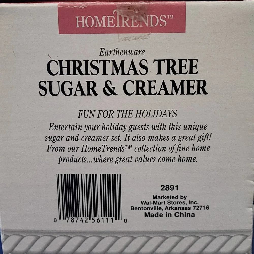 Home Trends Earthenware Christmas Tree Sugar Creamer NO SPOON Box 1995 Vintage